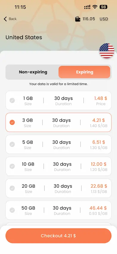 BNESIM eSIM plan selection