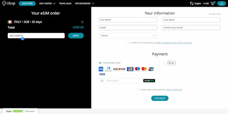 Ubigi browser Code entry