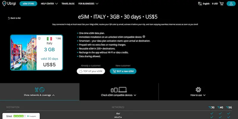 Ubigi browser plan confirmation