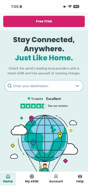 Sim Local Home screen