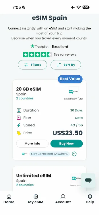 Sim Local Plan Selection screenshot