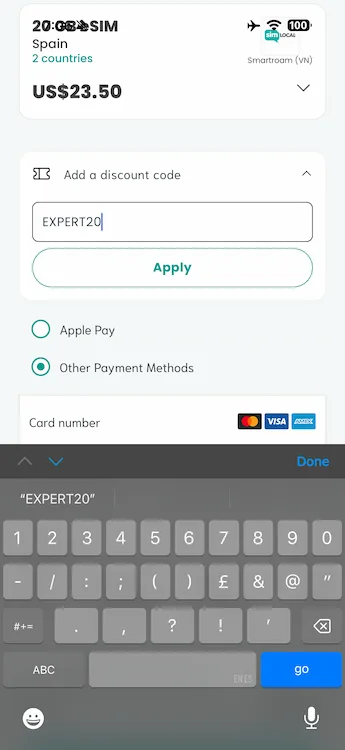 Sim Local code entry screenshot